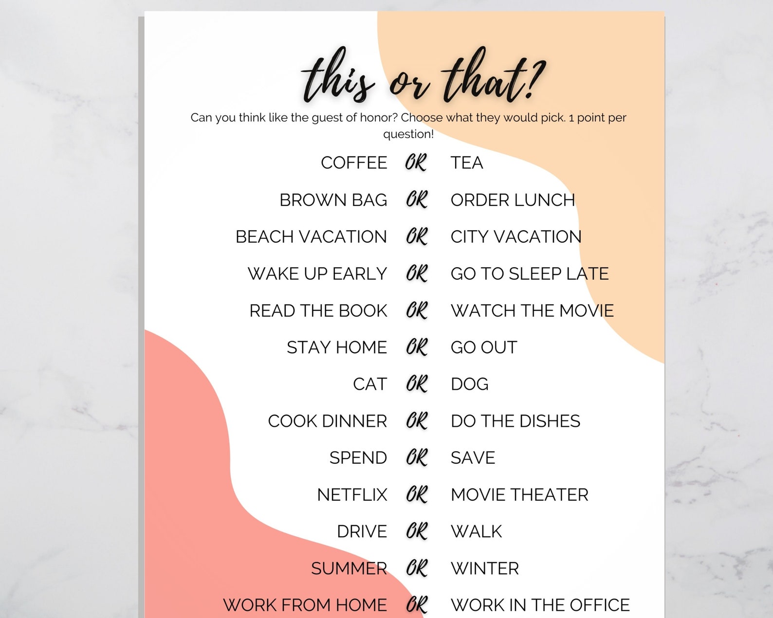 This or That Printable Birthday Game | Would She Rather Game | Virtual ...