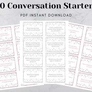 Conversation Starters Ice Breaker Dinner Questions Conversation Cards Printable Work Icebreaker Discussion Topics Instant Download image 1