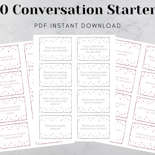 Conversation Starters Ice Breaker | Dinner Questions | Conversation Cards | Printable Work Icebreaker | Discussion Topics | Instant Download
