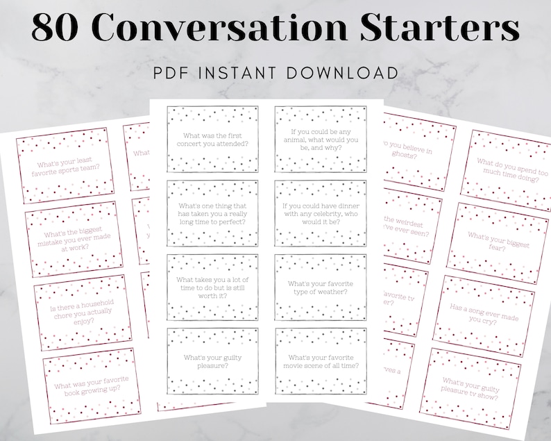 Conversation Starters Ice Breaker Dinner Questions Conversation Cards Printable Work Icebreaker Discussion Topics Instant Download image 1