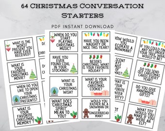 Christmas Conversation Cards, Holiday Conversation Starters Icebreaker Questions, Christmas Activity Printable Discussion Topics Xmas Game