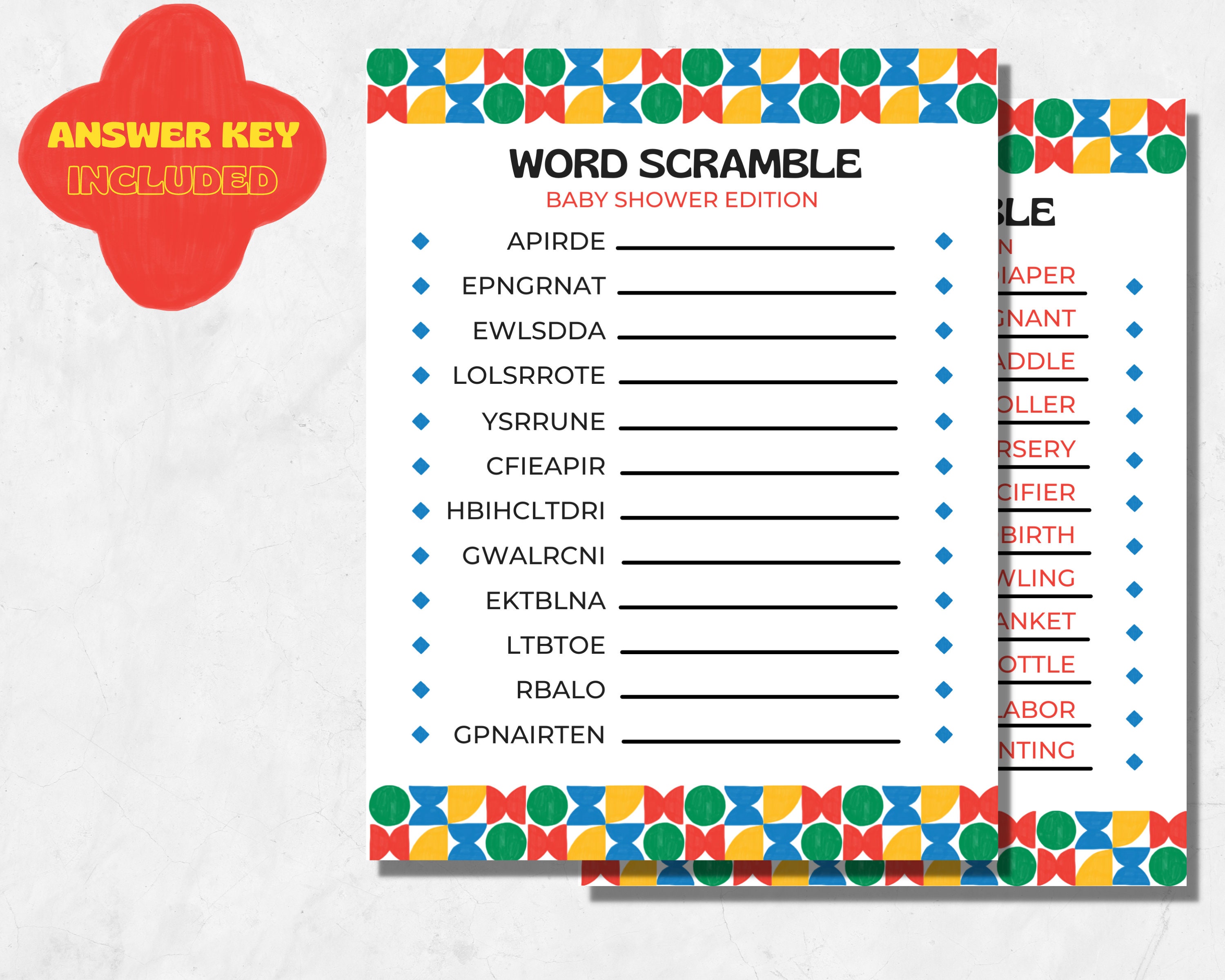 Baby-Dusche-Wort-Rätsel-Spiel zum Ausdrucken, Sofort-Download-Wortspiel für Baby-Dusche Icebreaker, geschlechtsneutrales Baby-Streuspiel,
