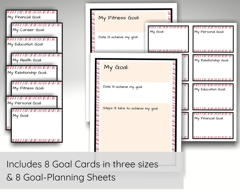Goal Setting Planner for Women, Fitness Planner Printable Financial Planner Goal Cards, 2023 Vision Board Printable Goal Cards for Students image 1