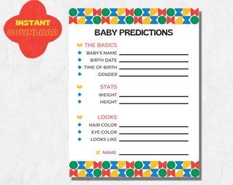 Jeu de prédictions pour baby shower : imprimable sans distinction de sexe (téléchargement numérique)