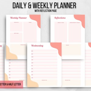 Weekly Planner Printable, Reflection Journal Page Printable, Hourly Schedule Daily Planner Time Slots, Easy to Use Daily Planner, To Do List