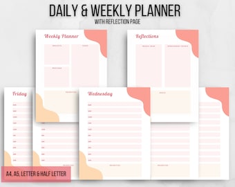 Weekly Planner Printable, Reflection Journal Page Printable, Hourly Schedule Daily Planner Time Slots, Easy to Use Daily Planner, To Do List