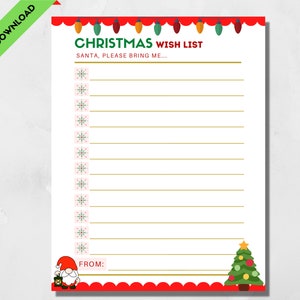 Printable Christmas List, Instant Download Christmas Activity for Kids, Christmas Wish List for Children, Dear Santa Please, Letter to Santa