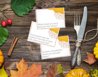 Thanksgiving Conversation Starter Prompt Cards, Dinner Questions, Conversation Card Printable Icebreaker, Table Topics for Family Icebreaker