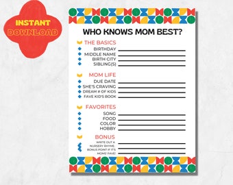 Who Knows Mom Best Baby Shower Game (Digital Download)