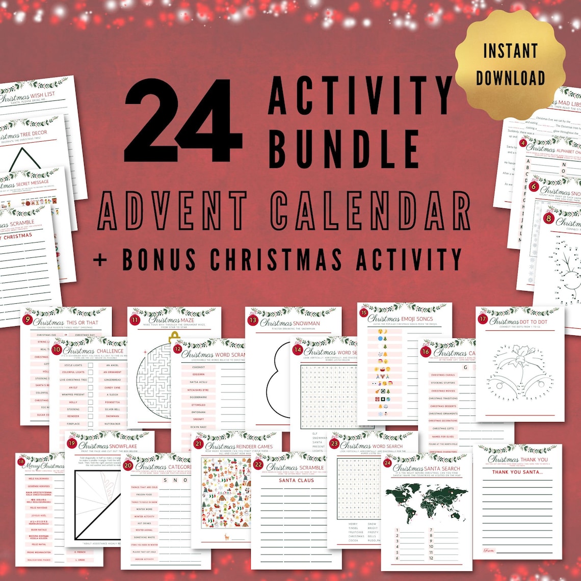 Advent Calendar Activity Bundle, Printable Christmas Games Instant ...