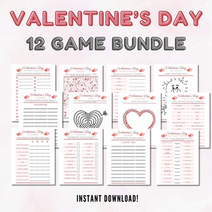 Valentine&#39;s Day Printable Game Bundle, 12 Fun Valentine&#39;s Day Icebreaker Games, Valentines Party Game for Kids, Set of Valentines Word Games
