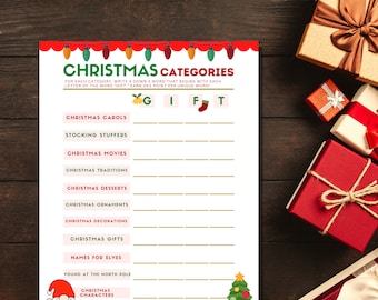 Christmas Categories Printable Game, Icebreaker Activity for Christmas Office Game Instant Download, Fun Printable Christmas Word Game Kids