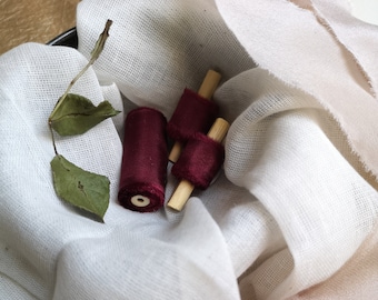 Berry Burgundy Luxe Pure Silk Ribbon - Hand Dyed Silk Ribbon, Bouquet Silk Ribbon