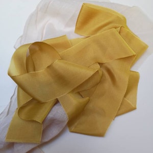 Fita de seda pura luxuosa de cúrcuma - fita de seda tingida à mão, fita de seda buquê