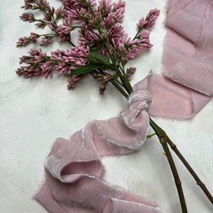 Dusky Blush Pink Silk Velvet Ribbon - Hand Dyed Silk Velvet Ribbon, Bouquet Silk Velvet Ribbon