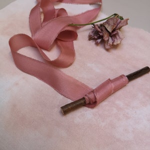 Dusky Salmon Pink Luxe Pure Silk Ribbon - Hand Dyed Silk Ribbon, Bouquet Silk Ribbon