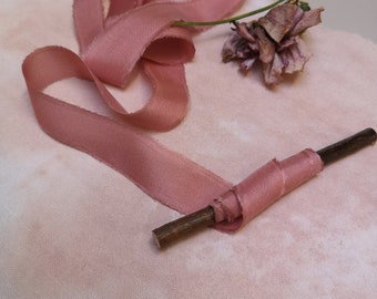 Dusky Salmon Pink Luxe Pure Silk Ribbon - Hand Dyed Silk Ribbon, Bouquet Silk Ribbon