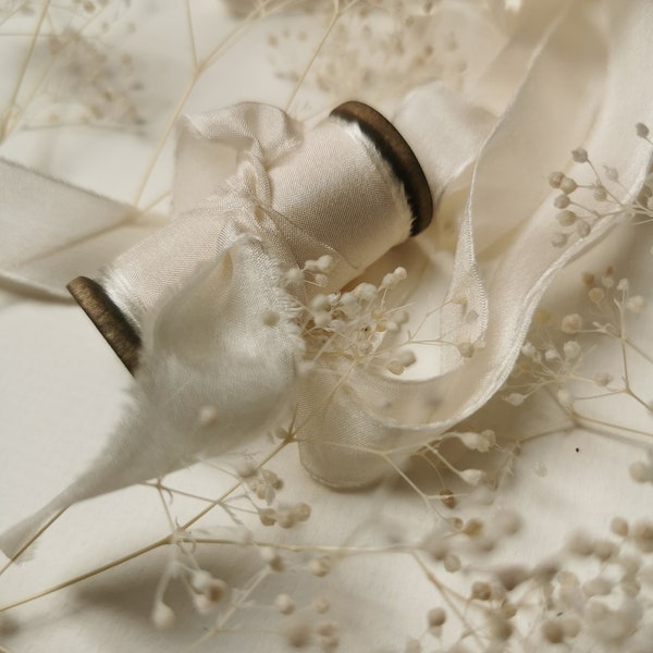 Ivory Luxe Pure Silk Ribbon - Hand gefärbtes Seidenband, Bouquet Seidenband