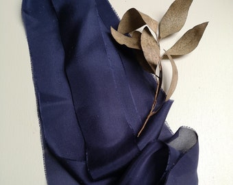 Navy Blue Luxe Silk Ribbon - Hand Dyed Silk Ribbon, Bouquet Silk Ribbon