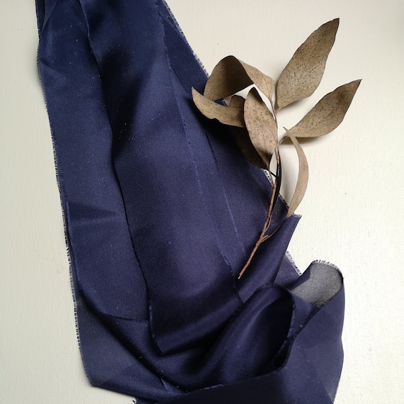 Classic Blue Ribbon 1 Inch Hand Dyed Frayed Cotton Silk Wedding