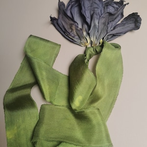 Leaf Green Luxe Pure Silk Ribbon - Hand Dyed Silk Ribbon, Bouquet Silk Ribbon