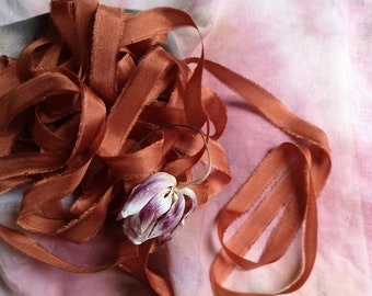 Rust Luxe Pure Silk Ribbon - Hand Dyed Silk Ribbon, Bouquet Silk Ribbon