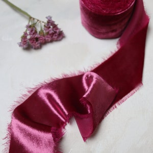 Strawberry Silk Velvet Ribbon - Hand Dyed Silk Velvet Ribbon, Bouquet Silk Velvet Ribbon