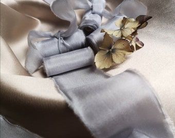 French Blue Luxe Pure Silk Ribbon - Hand Dyed Silk Ribbon, Bouquet Silk Ribbon