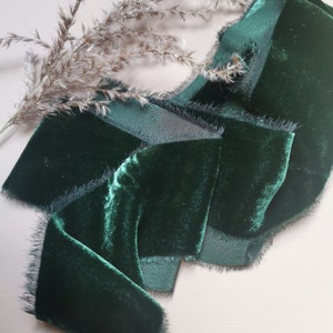 Deep Forest Green Silk Velvet Ribbon - Hand Dyed Silk Velvet Ribbon, Bouquet Silk Velvet Ribbon