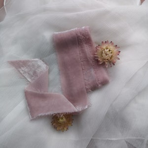 Dusky Blush Pink Silk Velvet Ribbon - Hand Dyed Silk Velvet Ribbon, Bouquet Silk Velvet Ribbon