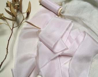 Pale Pink Luxe Pure Silk Ribbon - Hand Dyed Silk Ribbon, Bouquet Silk Ribbon