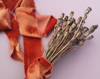 Burnt Orange Silk Velvet Ribbon - Hand Dyed Silk Velvet Ribbon, Bouquet Silk Velvet Ribbon