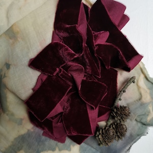 Raspberry Silk Velvet Ribbon - Hand Dyed Silk Velvet Ribbon, Bouquet Silk Velvet Ribbon