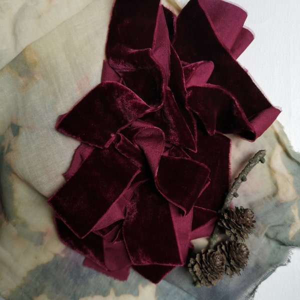 Ruban de velours de soie framboise - Ruban de velours de soie teint à la main, ruban de velours de soie bouquet