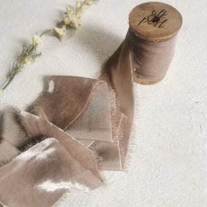 Mink Silk Velvet Ribbon - Hand Dyed Silk Velvet Ribbon, Bouquet Silk Velvet Ribbon