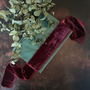 Burgundy Silk Velvet Ribbon - Hand Dyed Silk Velvet Ribbon, Bouquet Silk Velvet Ribbon