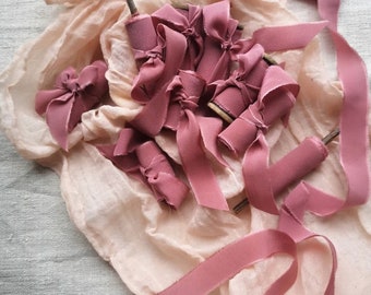 Rhubarb Rouge Luxe Pure Silk Ribbon - Hand Dyed Silk Ribbon, Bouquet Silk Ribbon
