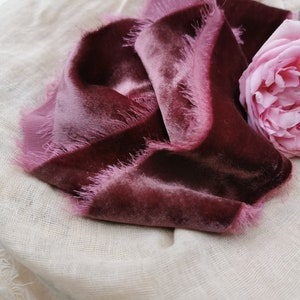 Winter Rose Silk Velvet Ribbon - Hand Dyed Silk Velvet Ribbon, Bouquet Silk Velvet Ribbon