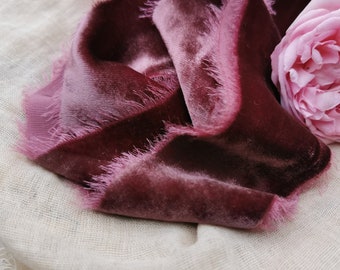 Winter Rose Silk Velvet Ribbon - Hand Dyed Silk Velvet Ribbon, Bouquet Silk Velvet Ribbon