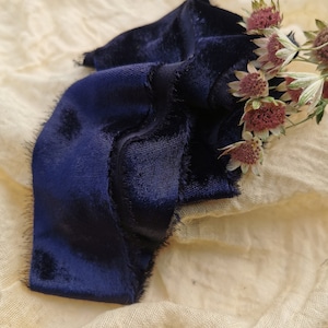 Navy Silk Velvet Ribbon - Hand Dyed Silk Velvet Ribbon, Bouquet Silk Velvet Ribbon