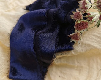 Navy Silk Velvet Ribbon - Hand Dyed Silk Velvet Ribbon, Bouquet Silk Velvet Ribbon