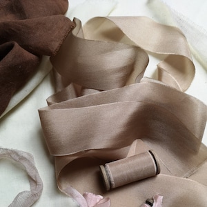 Latte Luxe Pure Silk Ribbon - Fita de seda tingida à mão, fita de seda bouquet
