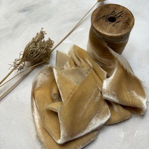 Pale Mustard Silk Velvet Ribbon - Hand Dyed Silk Velvet Ribbon, Bouquet Silk Velvet Ribbon