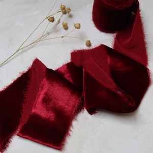 Red Rose Silk Velvet Ribbon - Hand Dyed Silk Velvet Ribbon, Bouquet Silk Velvet Ribbon