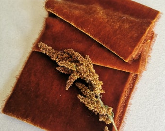 Rust Pure Silk Velvet Ribbon - Hand Dyed Silk Velvet Ribbon, Bouquet Silk Velvet Ribbon