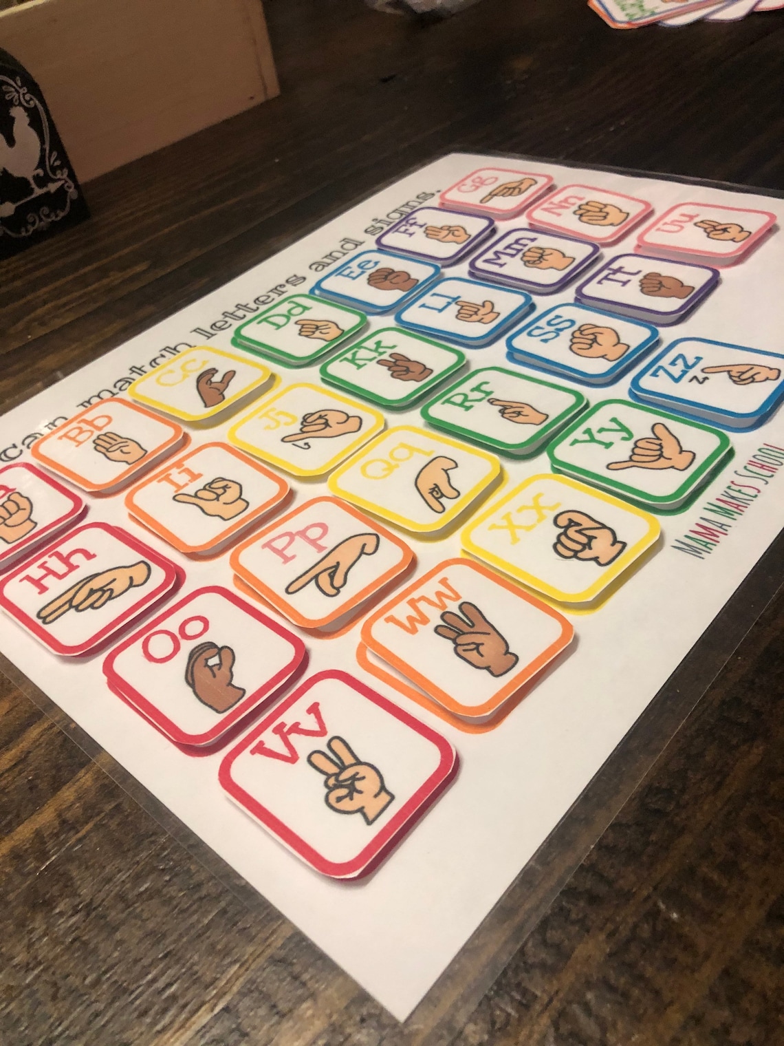 ASL Alphabet Matching Mat ABC Preschool Kindergarten Etsy