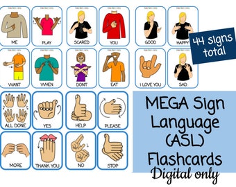 Mega Sign Language (asl) Flashcards Digital, Signing Preschool Printable