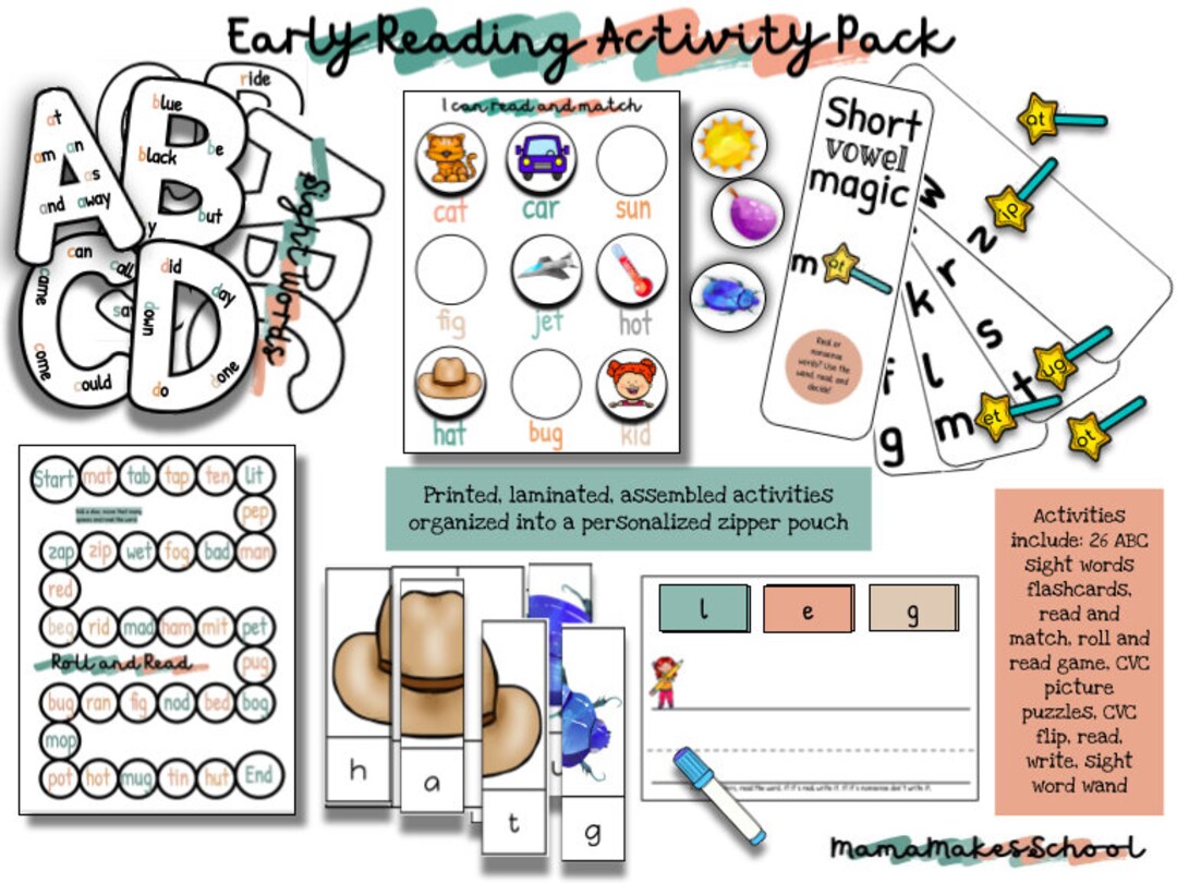 Early Reading Activity Pack DIGITAL Reading Printables, Kindergarten Etsy