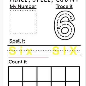 Trace, Spell, Count 1-10 Printable - Etsy