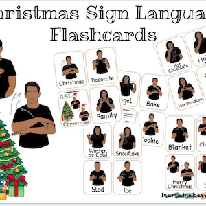 Christmas Wintertime ASL Flashcards, sign language holiday cards